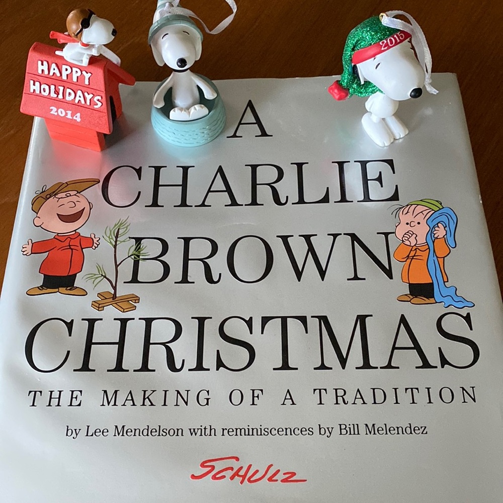 A Charlie Brown Christmas Book & 3 Snoopy Ornaments